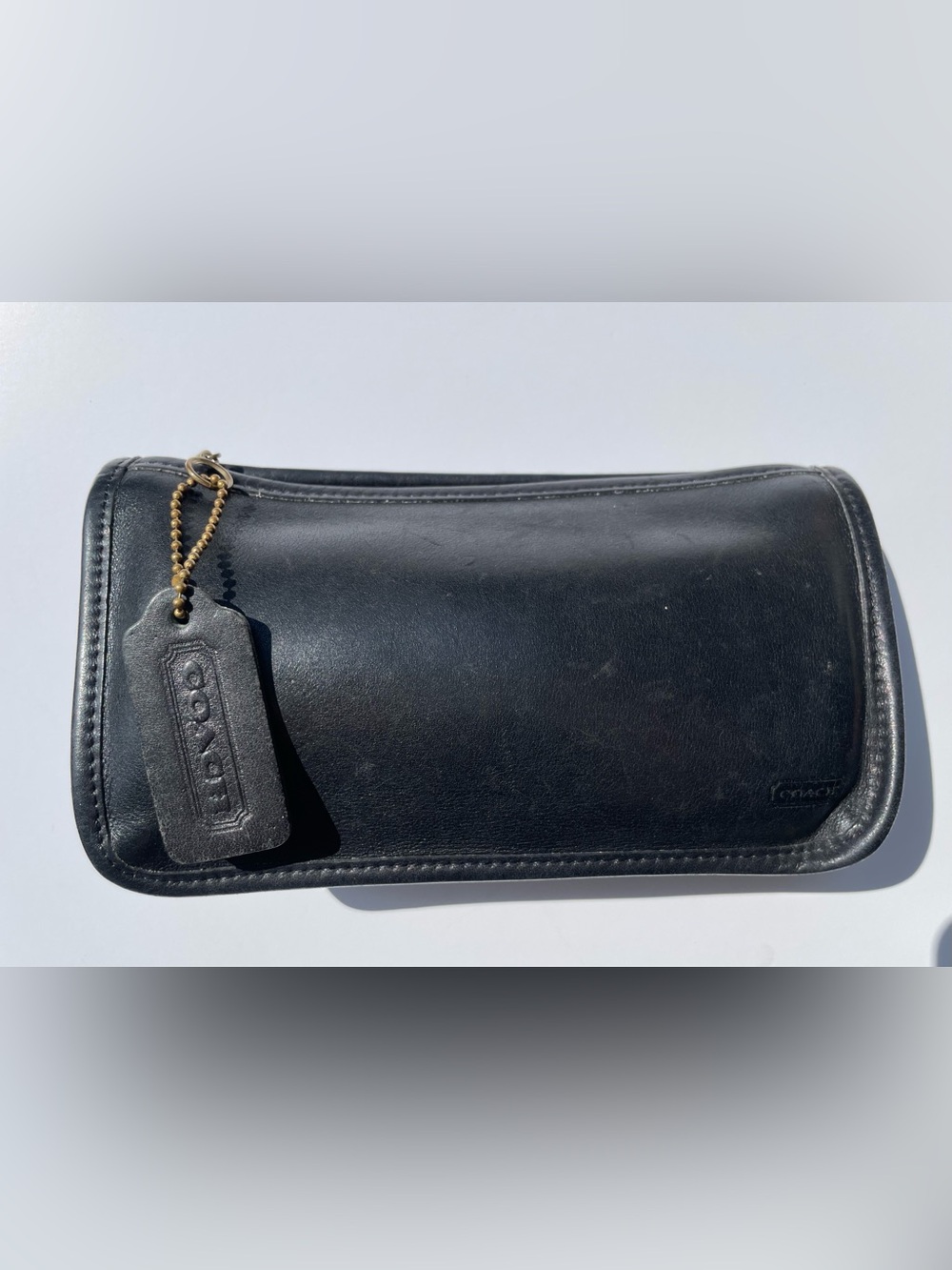Vintage Coach Black Leather Cosmetic Case with Signature Tag